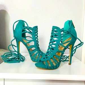 Green Strappy Peep-toe Heels
